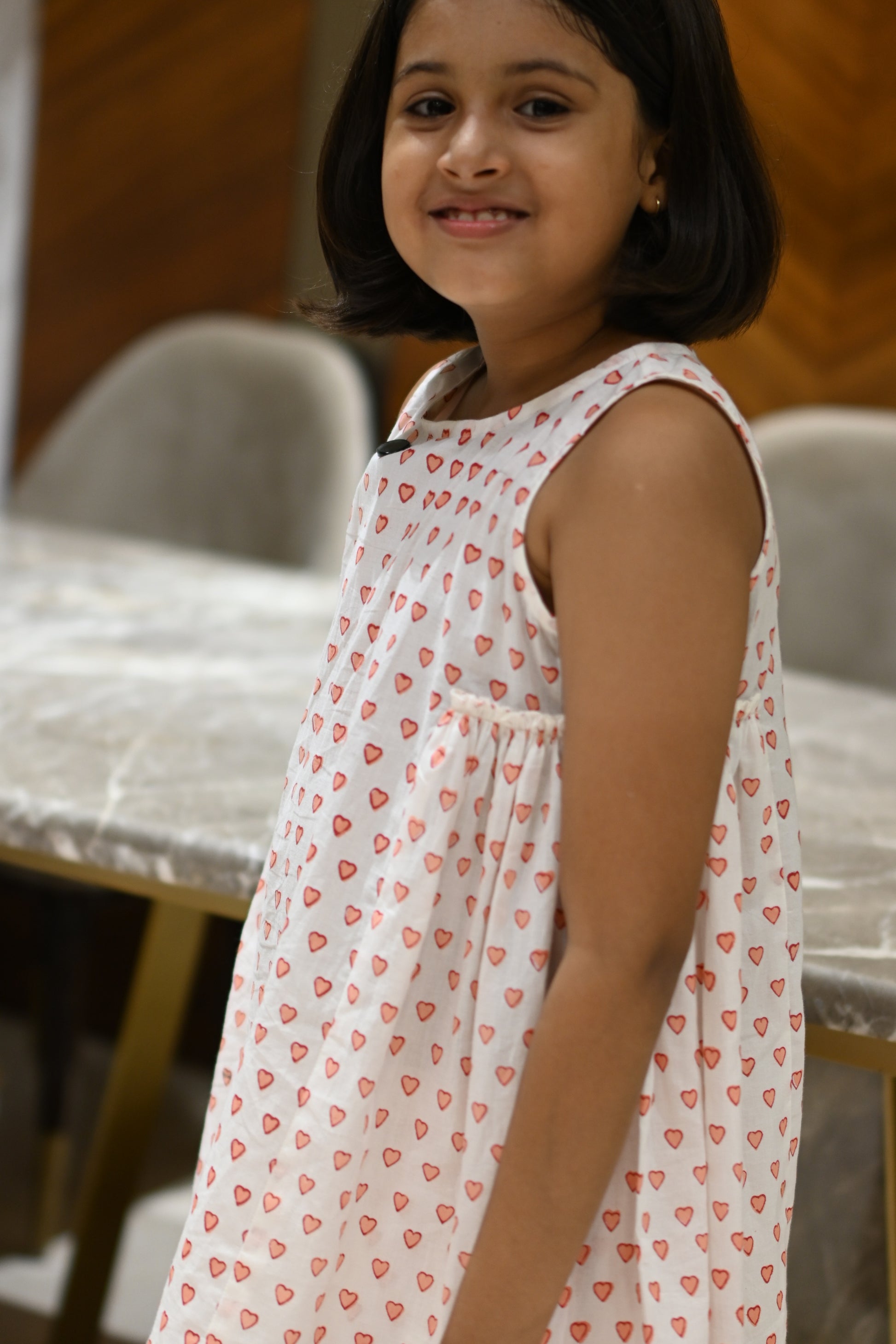 Pink hearts print pure cotton culottes set for girls, close-up detail – Chheent Jaipur