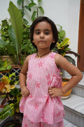 Pink starfish and stripe print pure cotton culottes set for girls, close-up – Chheent Jaipur