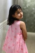 Pink starfish and stripe print pure cotton culottes set for girls, back view – Chheent Jaipur