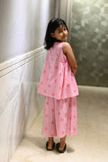 Pink starfish and stripe print pure cotton culottes set for girls, back view – Chheent Jaipur