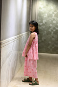 Pink starfish and stripe print pure cotton culottes set for girls, side view – Chheent Jaipur
