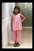 Pink starfish and stripe print pure cotton culottes set for girls, front view – Chheent Jaipur