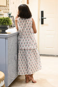 Red and green flower print pure cotton culottes set for girls, back view – Chheent Jaipur