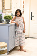 Red and green flower print pure cotton culottes set for girls, front view – Chheent Jaipur