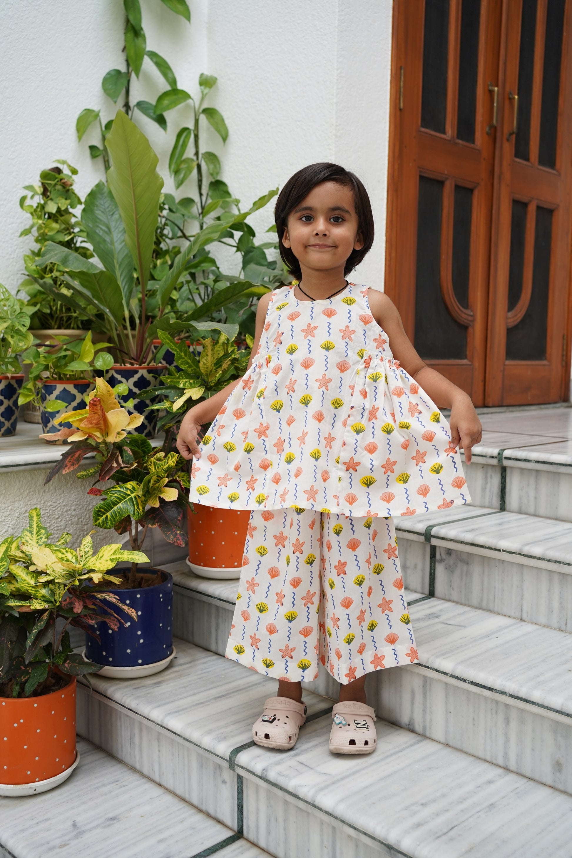 Starfish and shell print pure cotton culottes set for girls – Chheent Jaipur