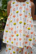 Starfish and shell print fabric close-up, pure cotton hand block printed – Chheent Jaipur