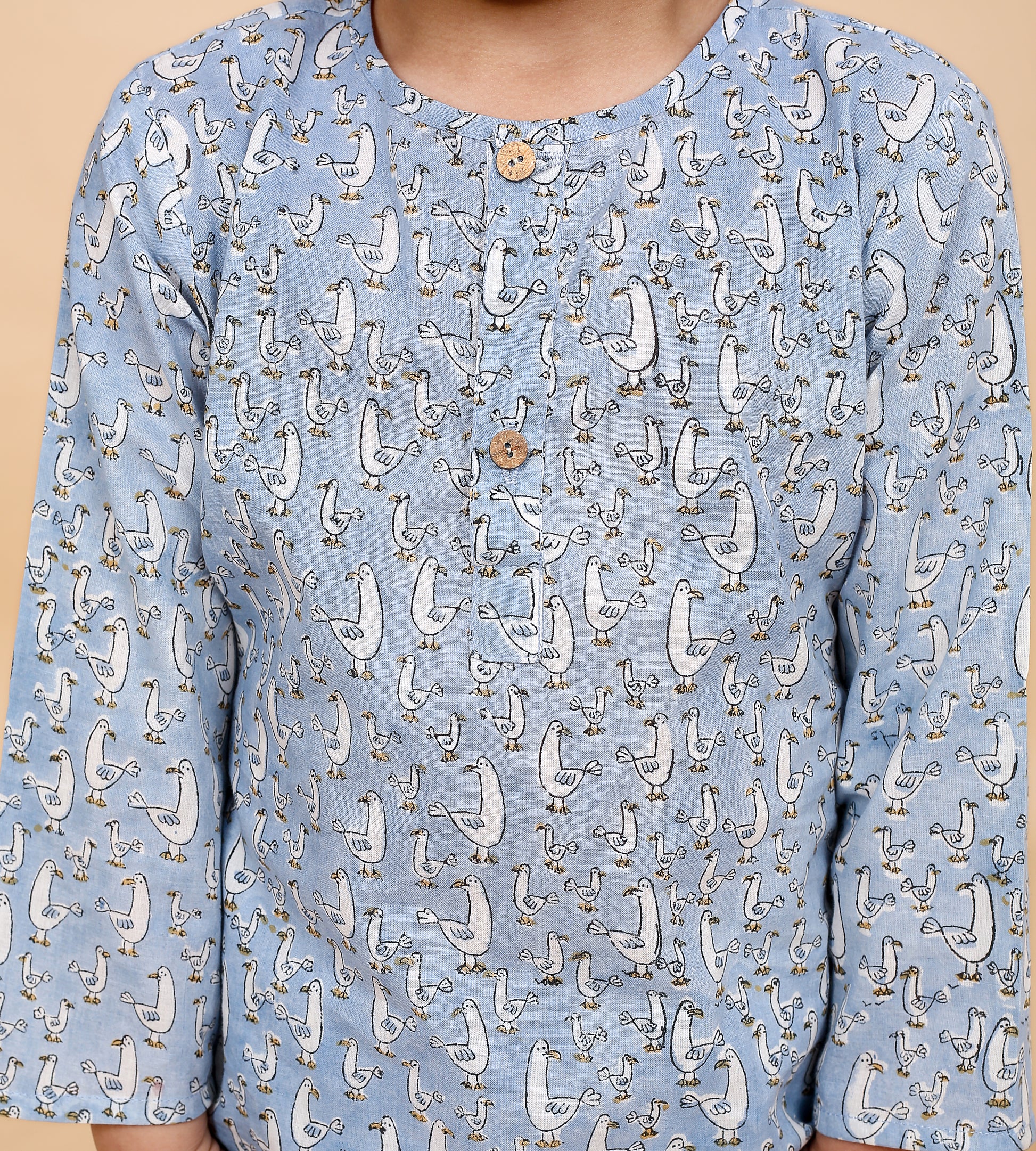 Duck print pajama set fabric close-up - pure cotton hand block printed