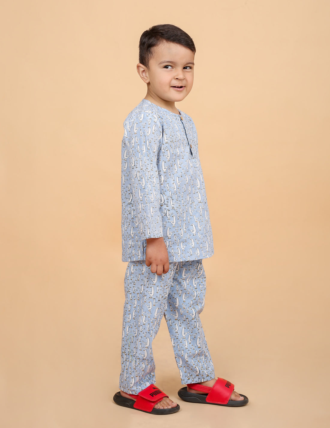 Duck printed pure cotton hand block pajama set for boys breathable summer nightwear