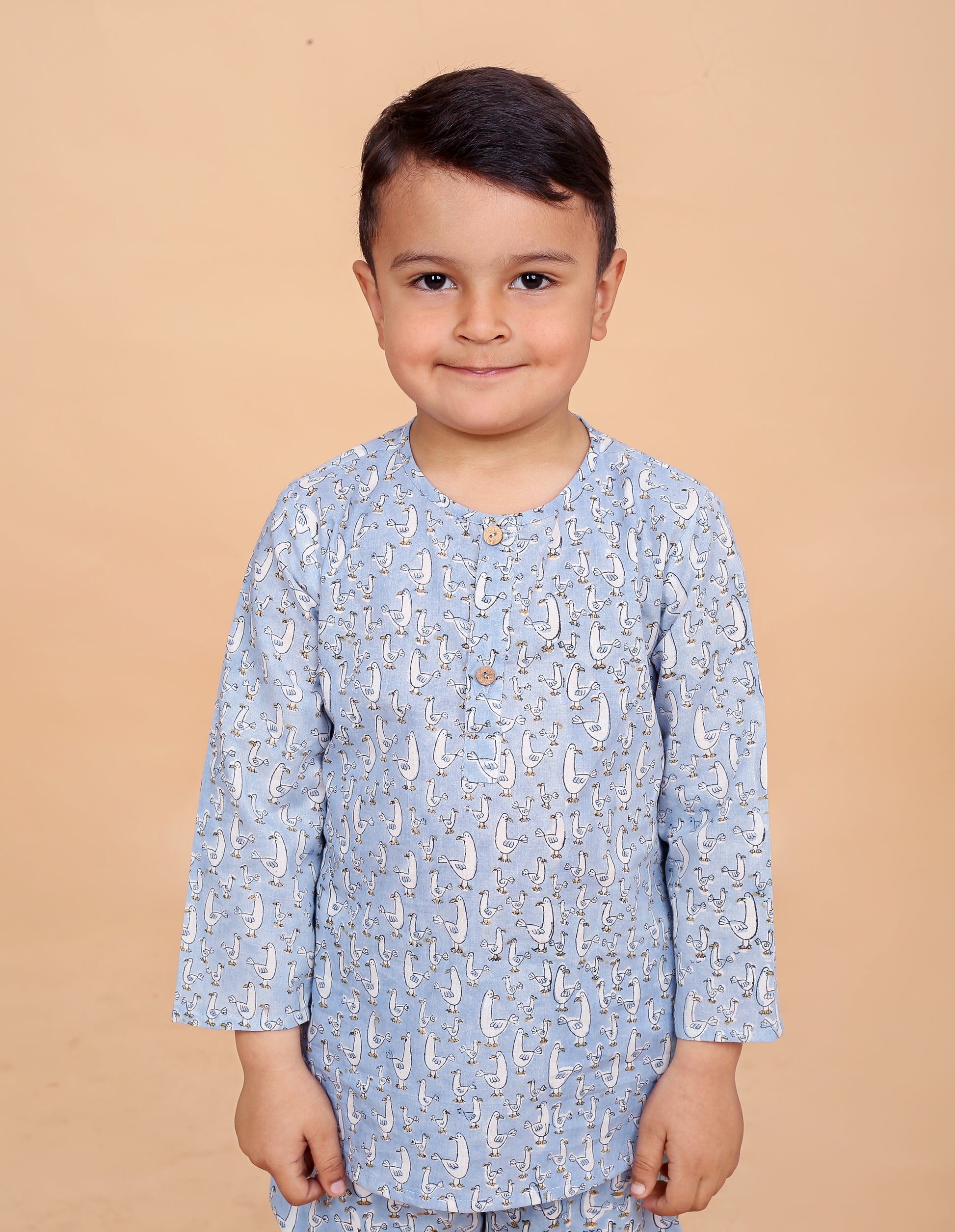 Hand block printed duck print pajama set for boys - full outfit