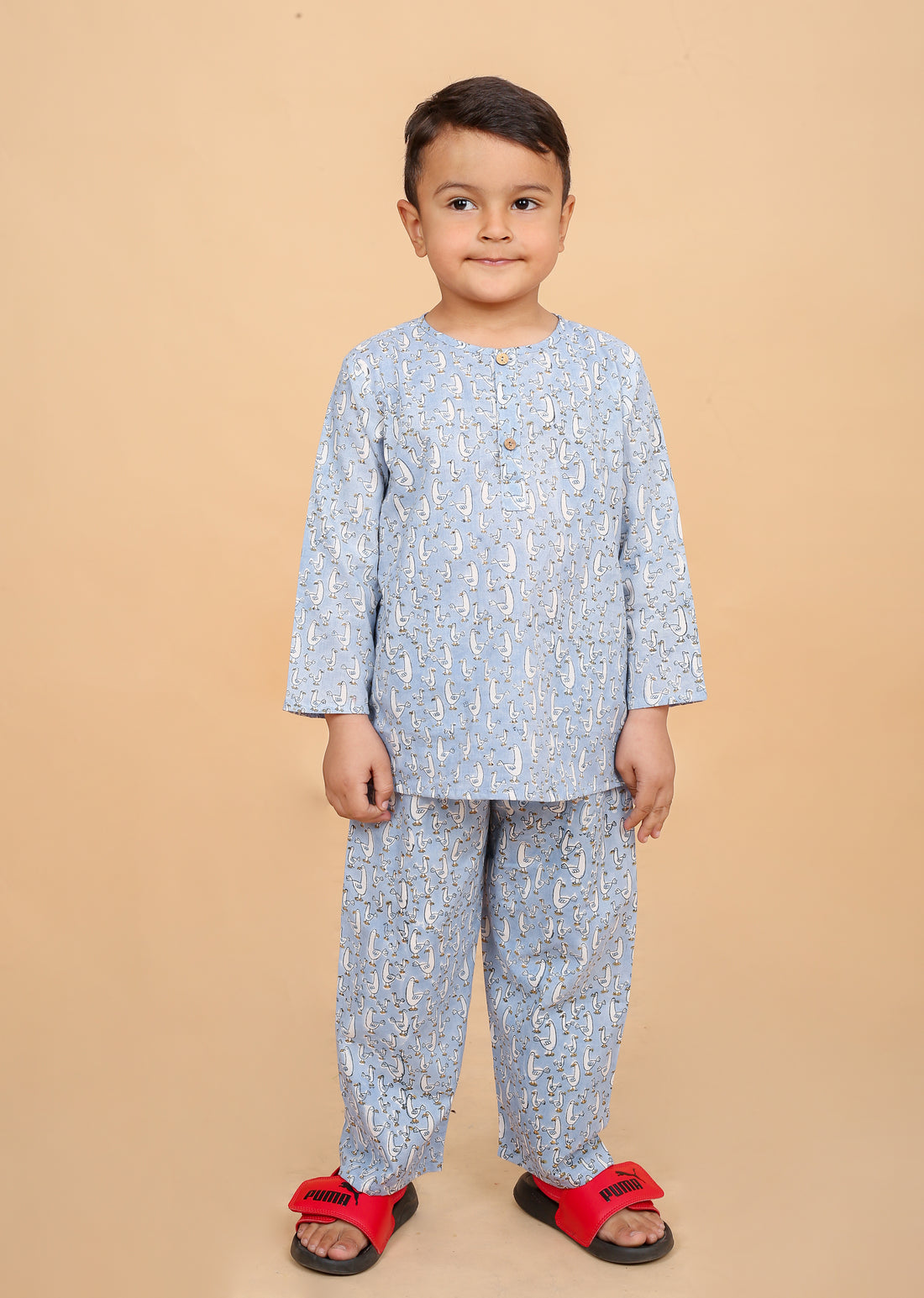 Duck printed pure cotton hand block pajama set for boys breathable summer nightwear