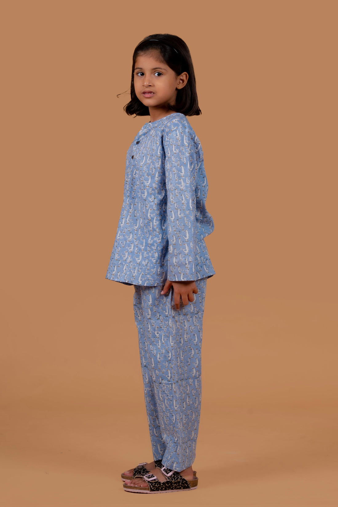 Duck hand block printed pure cotton pajama set for girls - Chheent Jaipur