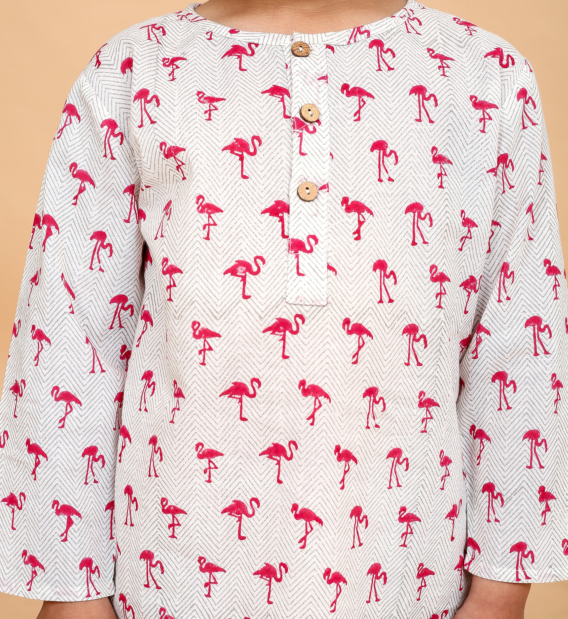 Hand block printed flamingo print pajama set for boys - full outfit