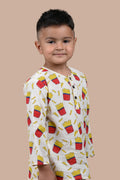French Fry hand block print detail on pure cotton boys pajama set