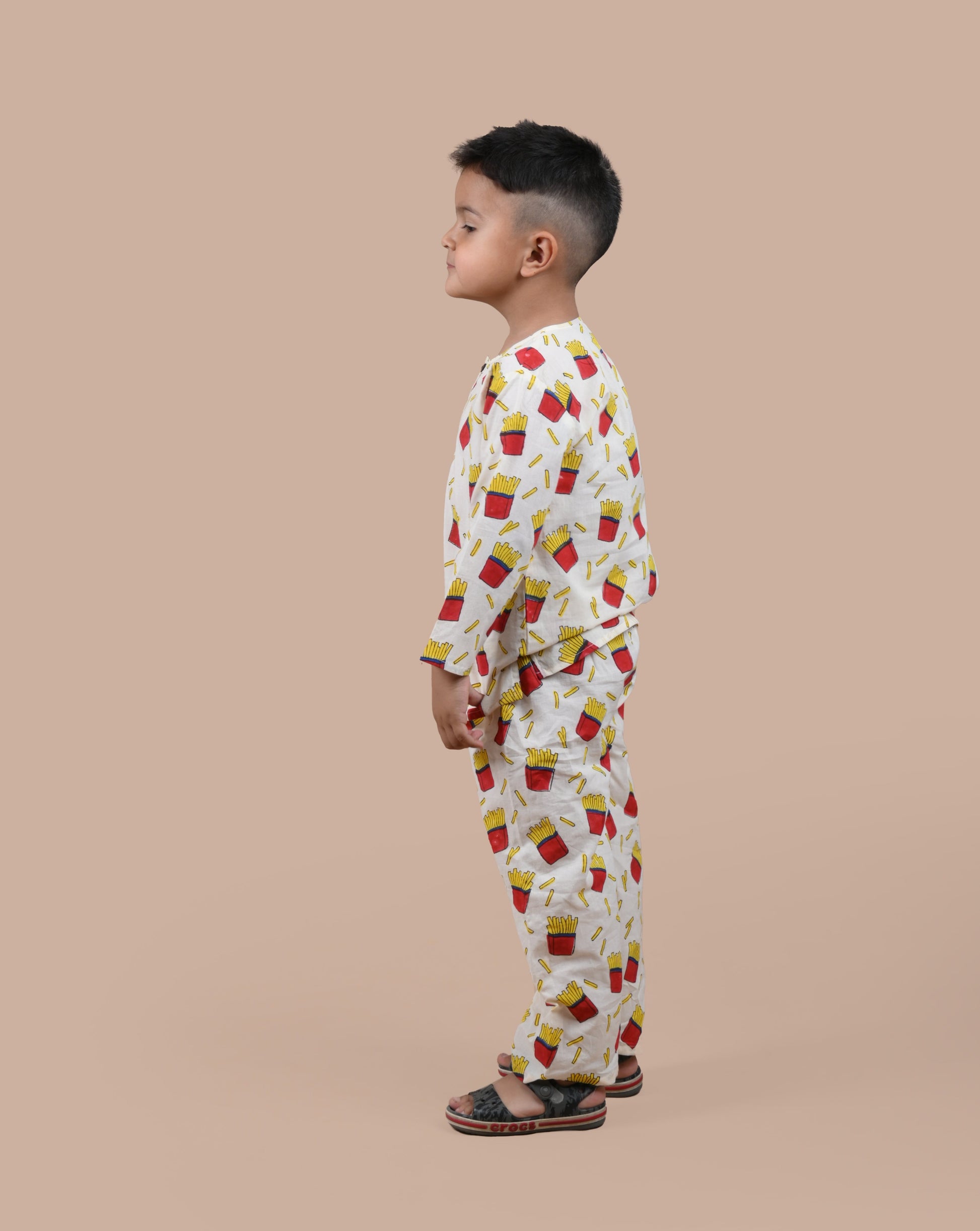 Size chart for French Fry pure cotton pajama set for boys