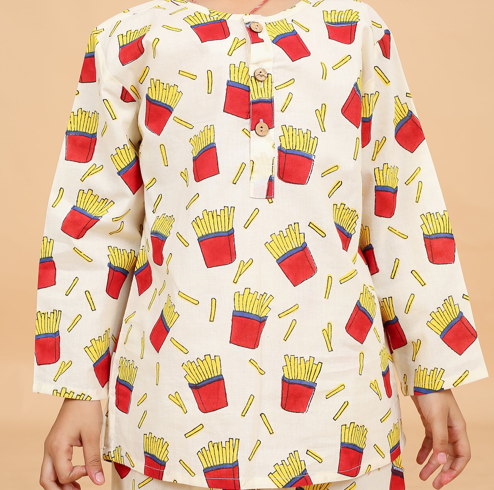 quirky food print cotton nightsuit for girls