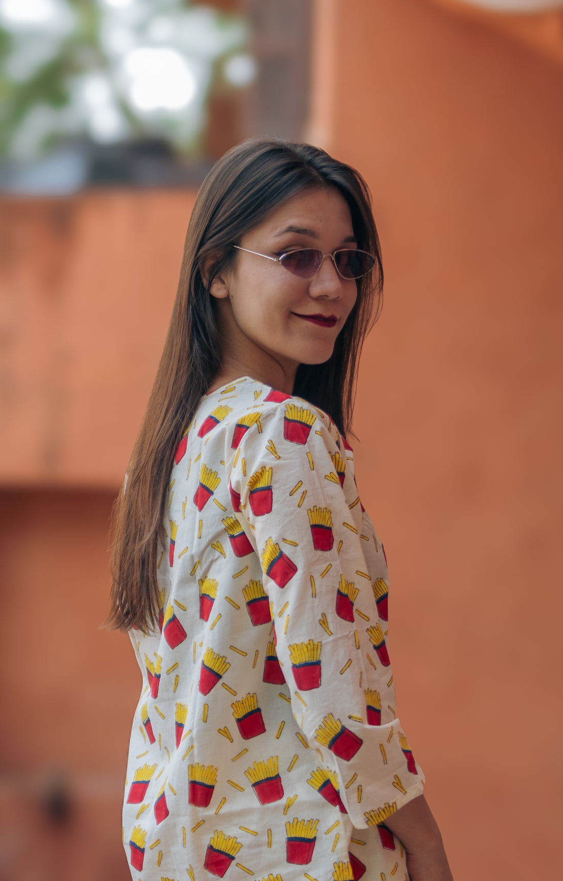 french fry print pure cotton hand block printed lounge wear women