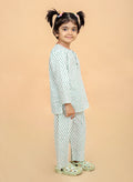Green Booti printed pure cotton hand block printed pajama set for girls summer nightwear