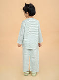 Green booti print pure cotton pajama set for girls - back view - Chheent Jaipur