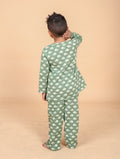 Green elephant hand block printed pure cotton pajama set for boys back-Chheent Jaipur