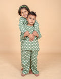 Green elephant hand block printed pure cotton pajama set for boys -Chheent Jaipur