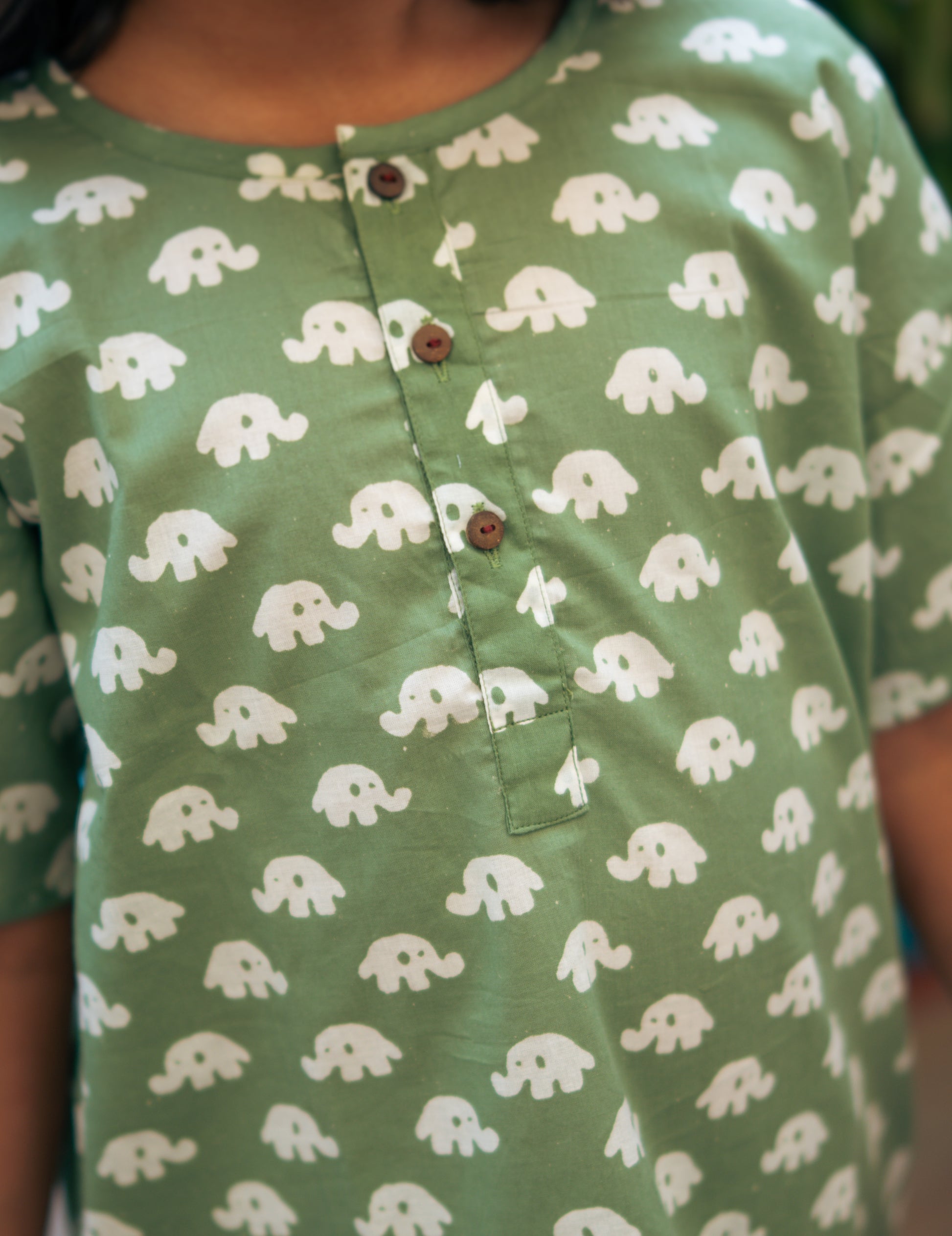Dark green elephant block print detail -pure cotton half sleeves pajama set -Chheent Jaipur