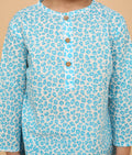 Turquoise leopard hand block printed pajama set for boys, close up