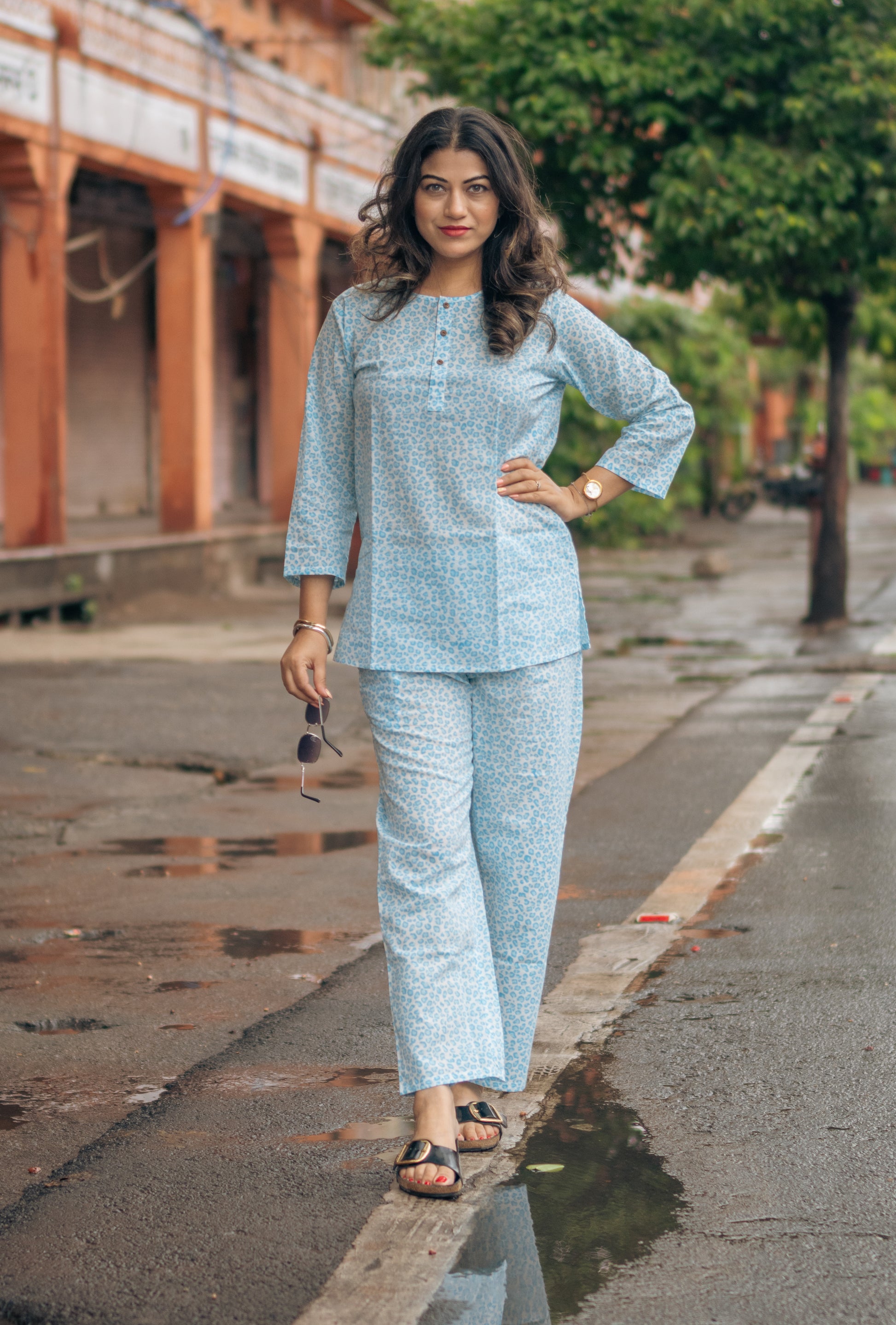 leopard print pure cotton hand block printed pajama set women