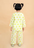 Girl wearing light green elephant cotton night suit
