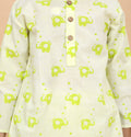 girl wearing Light green elephant print cotton night suit by Chheent Jaipur close up