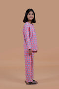 Pink Llama printed pure cotton hand block printed pajama set for girls summer nightwear
