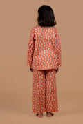 
Hand block printed orange frog cotton nightsuit for girls - back view -Chheent Jaipur