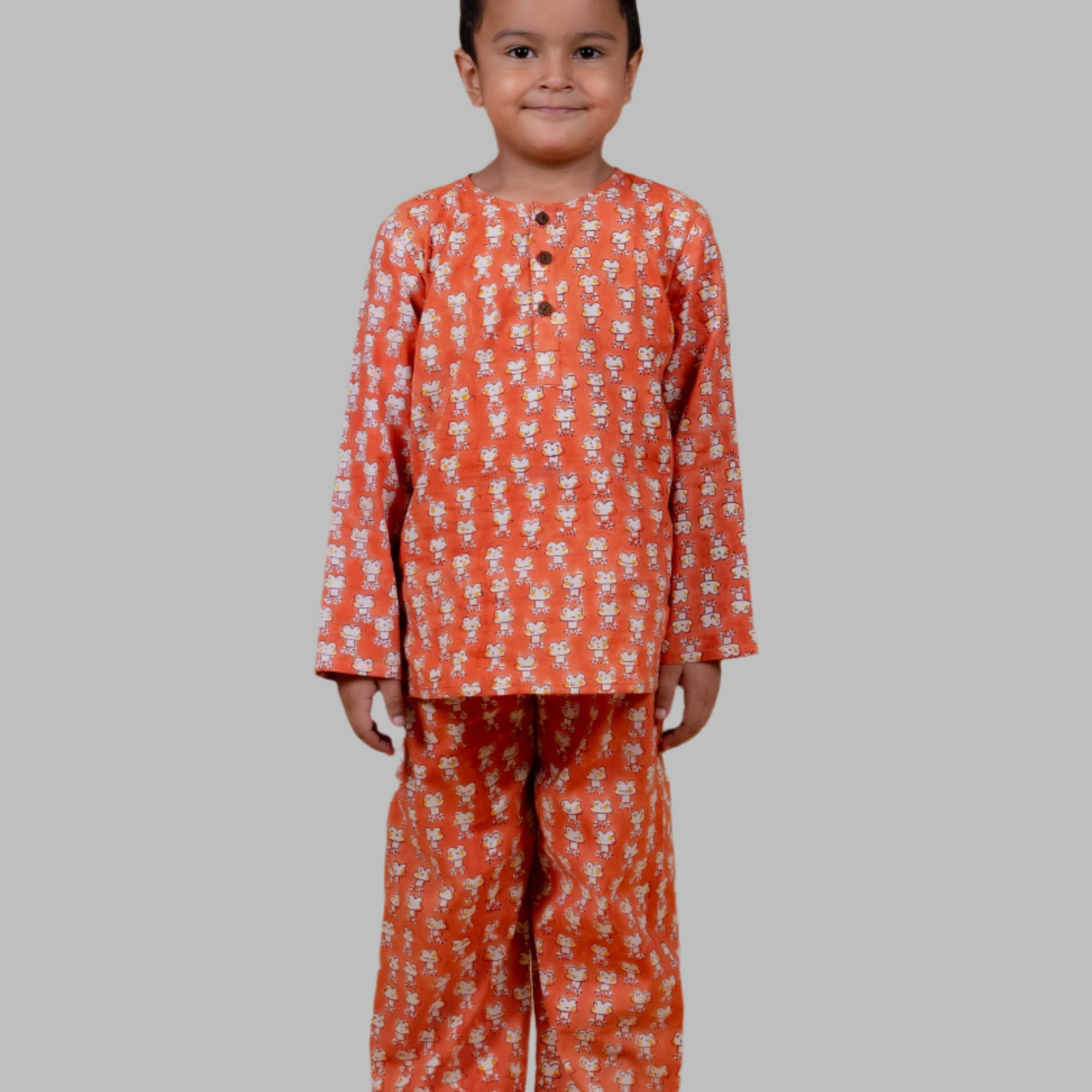 Orange Frog Print Night suit for Boys