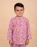Pizza print pajama set fabric close-up - pure cotton hand block printed