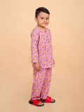Pizza print hand block print detail on pure cotton boys pajama set