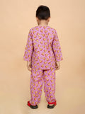 Boys pure cotton nightwear with pizza print hand block design - back view