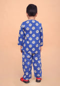 Boys pure cotton nightwear with Blue Pug Paw hand block print - back view