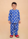 Blue Pug Paw pure cotton hand block printed pajama set for boys breathable summer nightwear