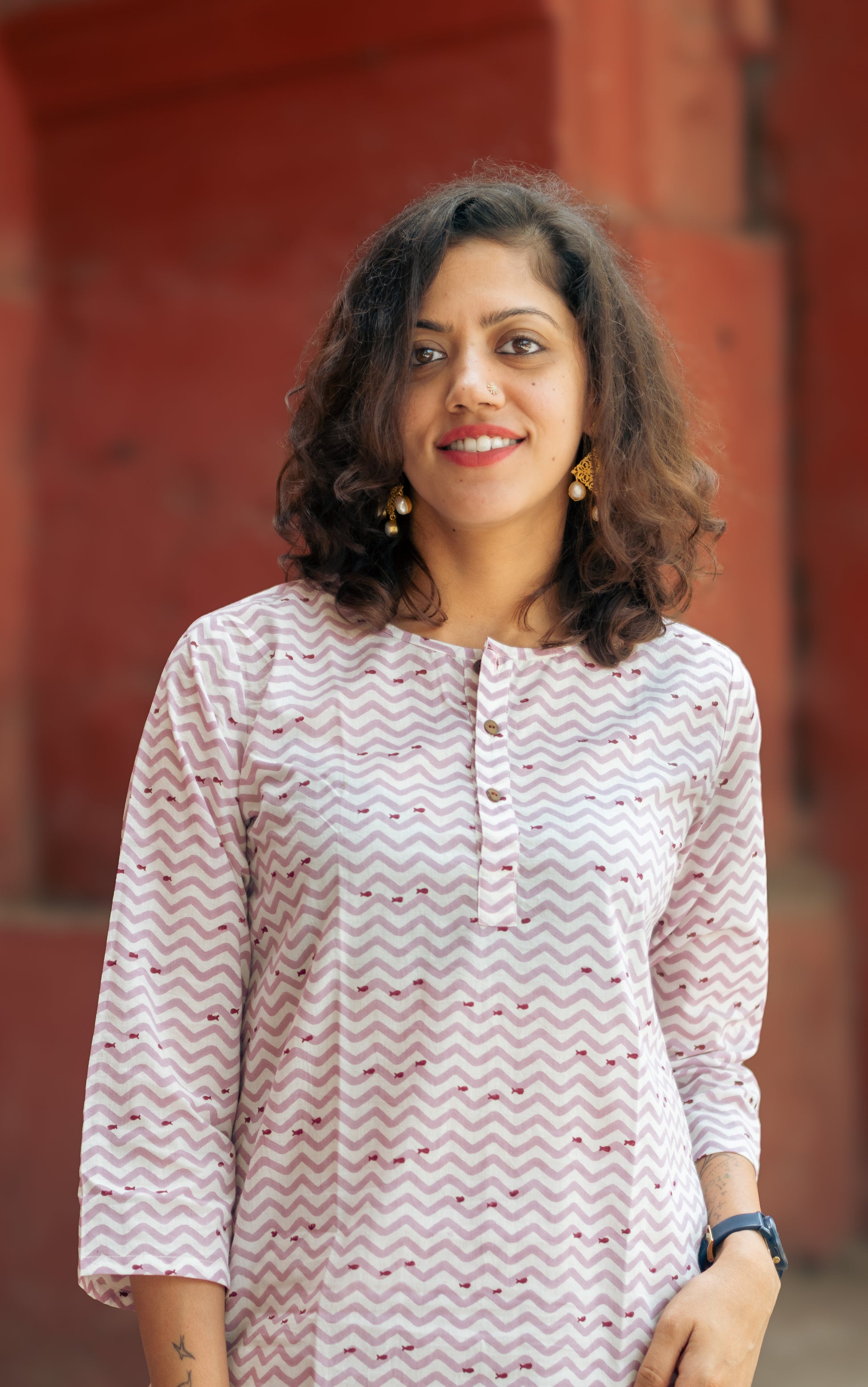 purple fish print pure cotton hand block printed pajama set women
