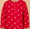 Red Whale pajama set fabric close-up - pure cotton hand block printed