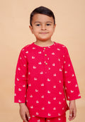 Hand block printed Red Whale pajama set for boys - full outfit