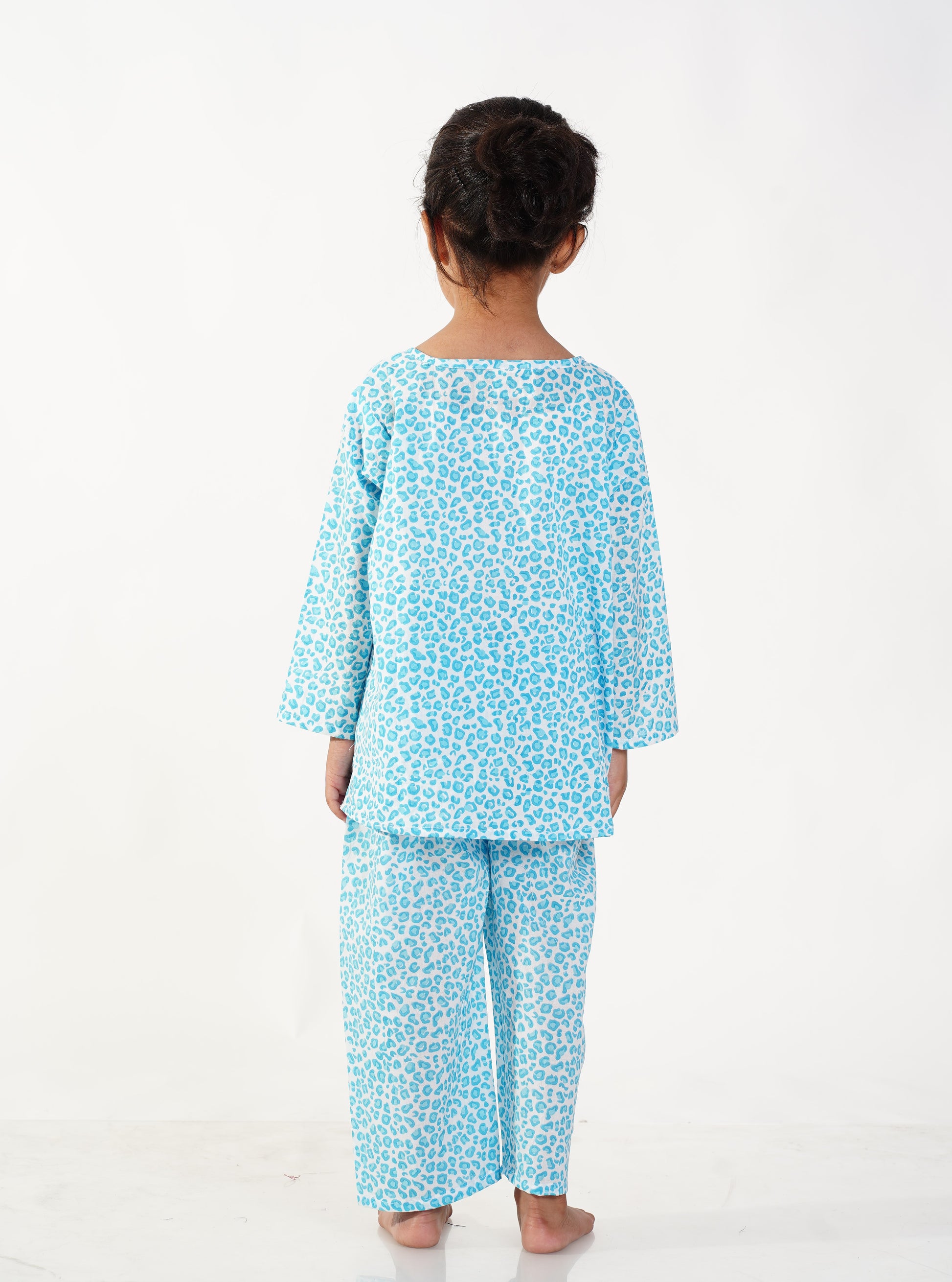 Turquoise leopard print pure cotton pajama set for boys - backside-Chheent Jaipur