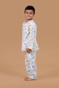 Hand block printed White Farm pajama set for boys - full outfit