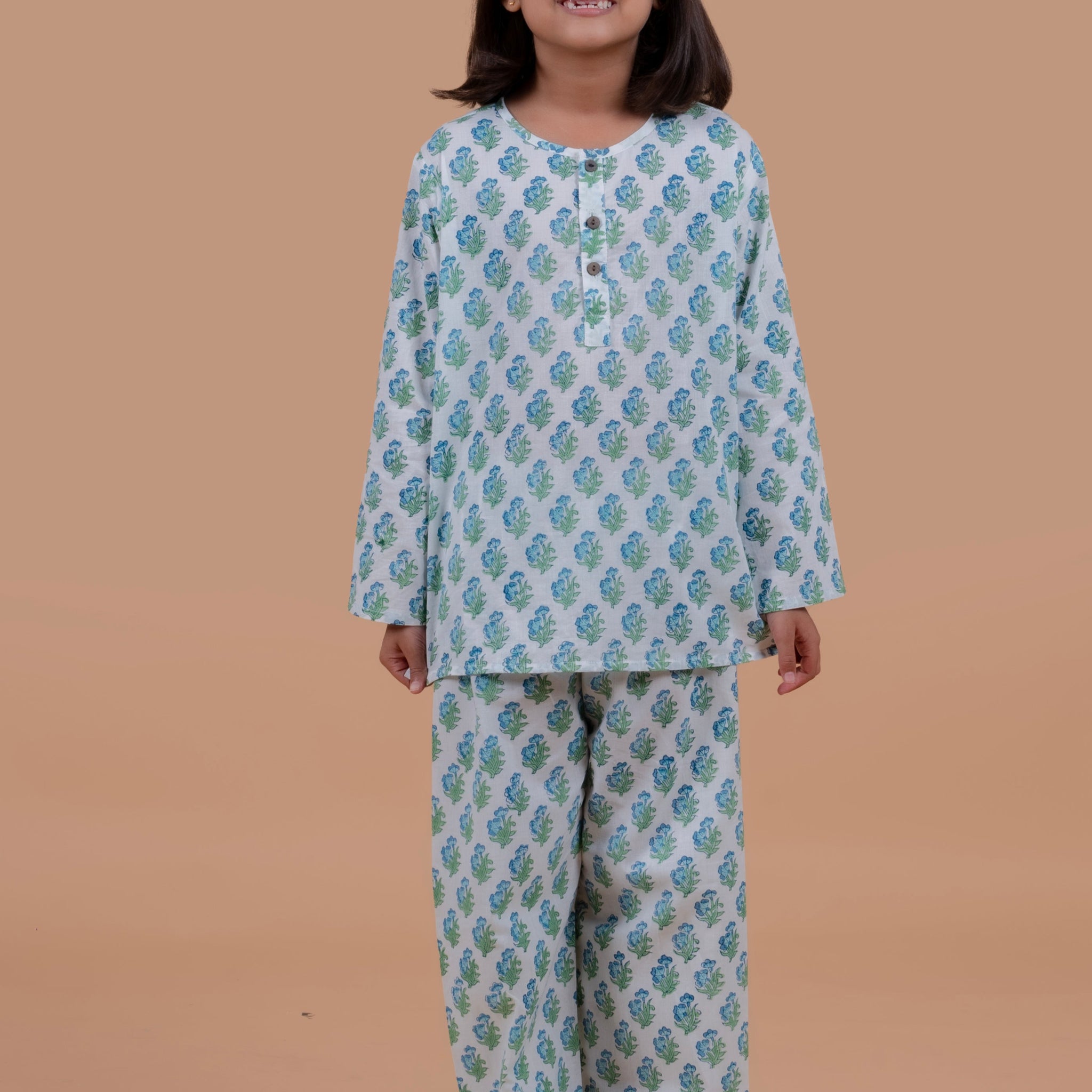 Blue Booti Print Night suit for Girls