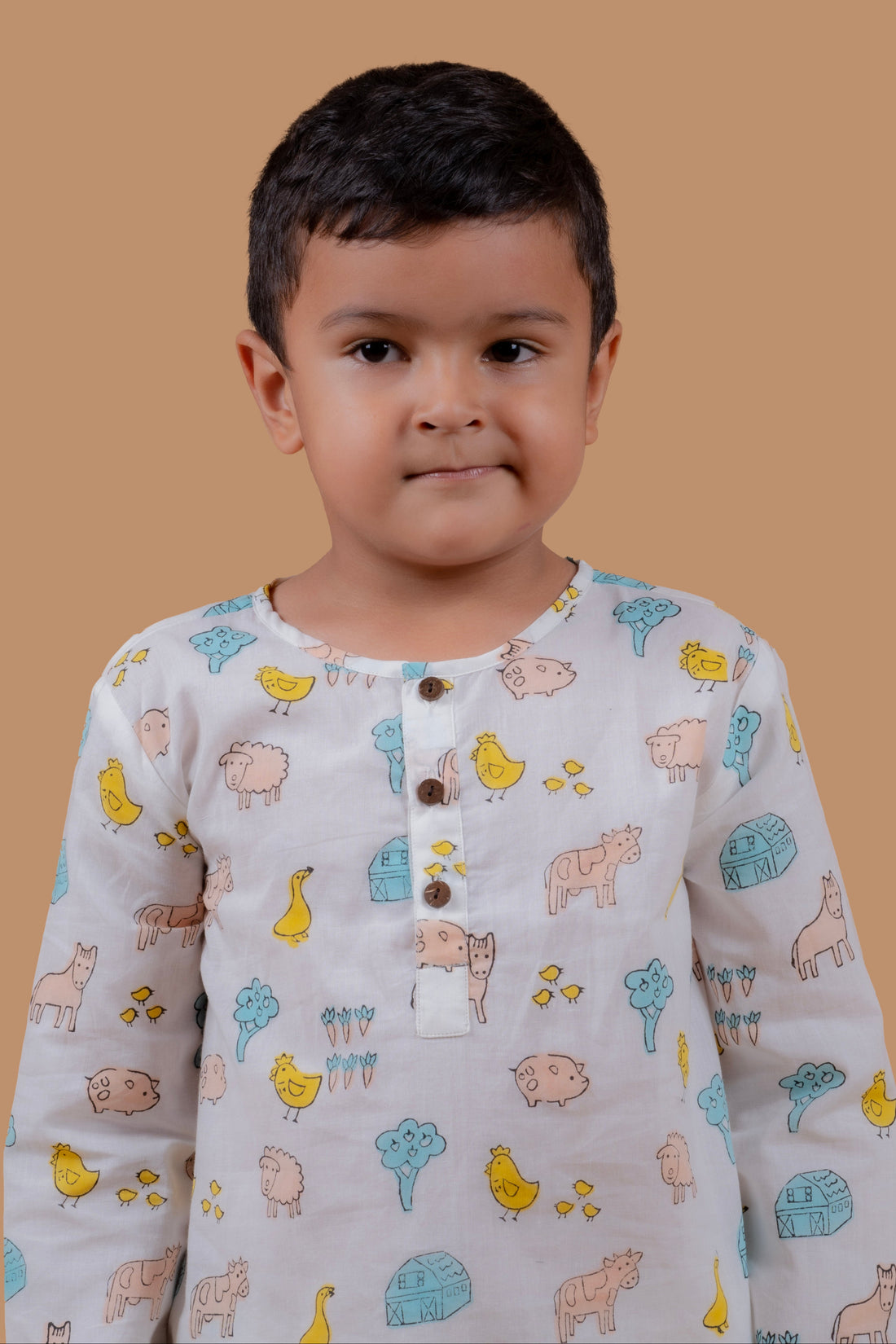 White Farm Print Night suit for Boys