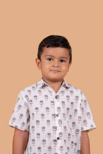 Owl Printed Pure Cotton Hand Block Printed Shirt for Boys | Soft Jaipuri Cotton Shirt