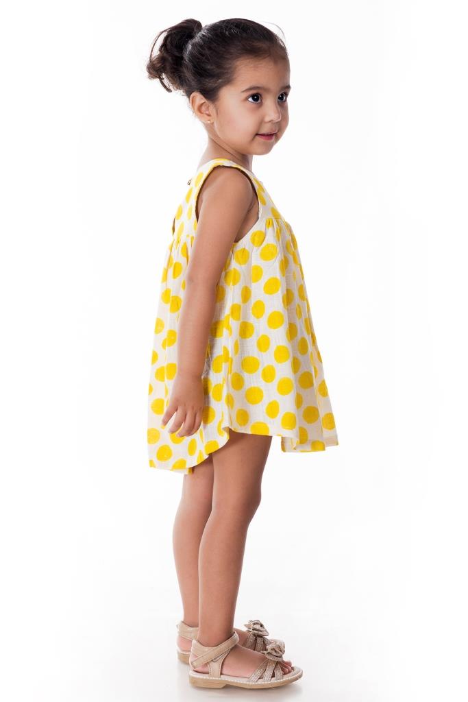 Yellow Polka Dot Block Printed Sleeveless Frock