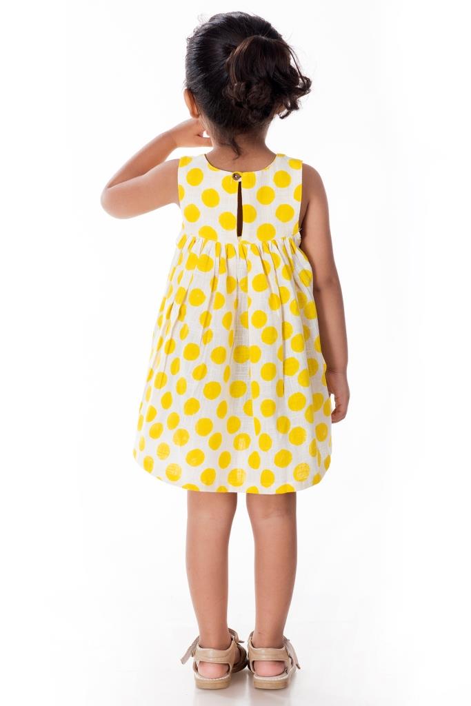 Yellow Polka Dot Block Printed Sleeveless Frock