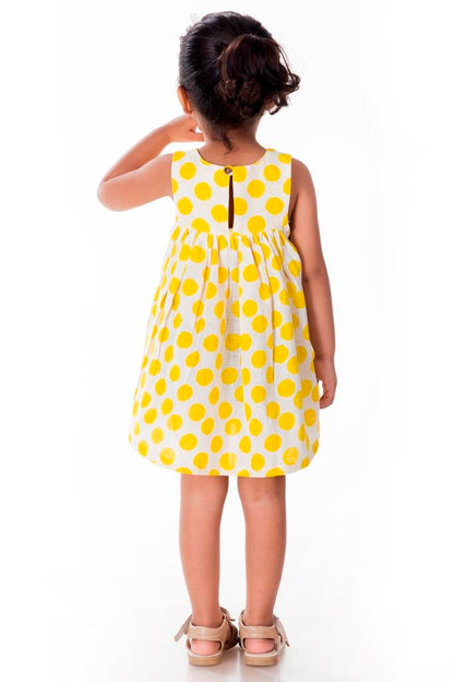 Yellow Polka Dot Block Printed Sleeveless Frock