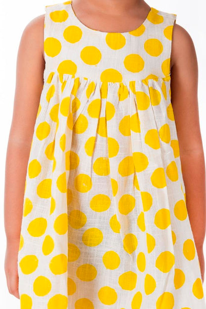 Yellow Polka Dot Block Printed Sleeveless Frock