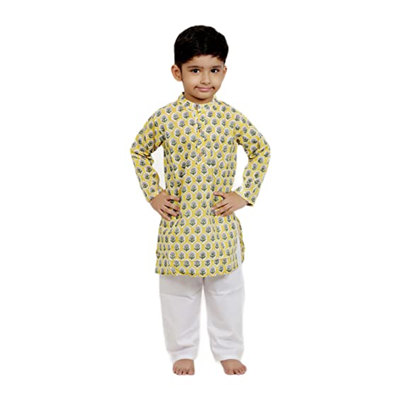 Yellow Booti Printed Kurta Pajama Set of 2